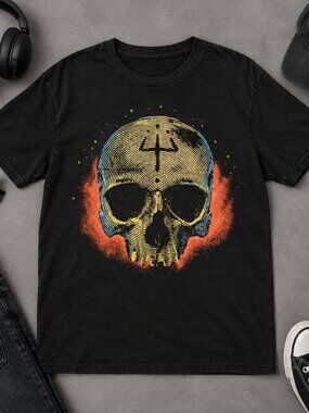 Gothic Skull Engraving Graphic Tee - Dark Retro Halloween Horror Shirt